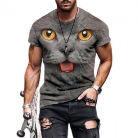 패션 3D 고양이 인쇄 남자 여름 티셔츠 반팔