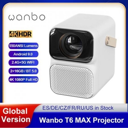 Wanbo T6 MAX 4K 1080P 안드로이드 9.0 미니 프로젝터