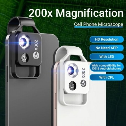 APEXEL 200X HD 현미경 렌즈 iPhone HUAWEI 스마트폰용 휴대용 확대 LED조명