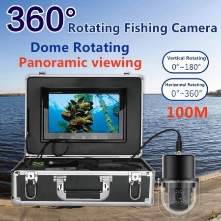 9인치 수중 낚시 비디오 카메라 어군 탐지기, IP68 방수 20LED 360도 회전돔 회전 파노라마 뷰캠