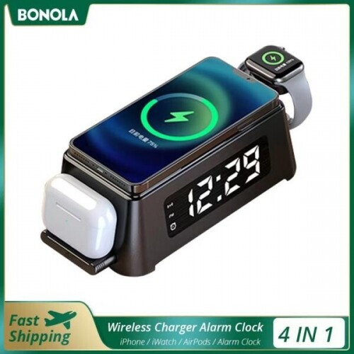 Bonola 15W Qi 알람시계 애플용 무선충전기 패드/애플워치용 아이폰충전기, 에어팟