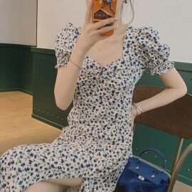 소소한  꽃 퍼프 슬리브 드레스 여성 스커트