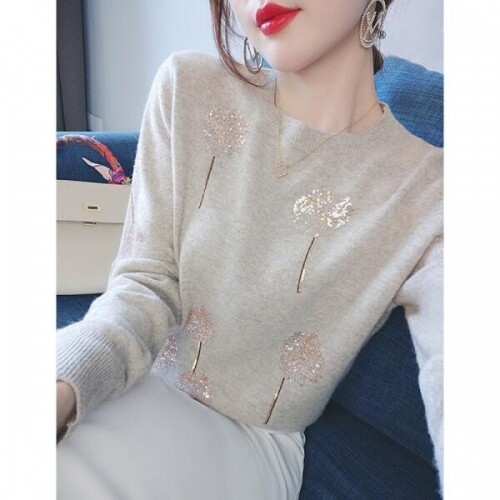 소소한 흰색 기질 수 놓은 스팽글 니트 스웨터 여성 2022 이른 봄