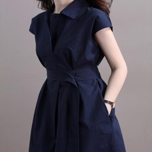 소소한 2022 기질 벨트 버클 디자인 네이비 블루 드레스