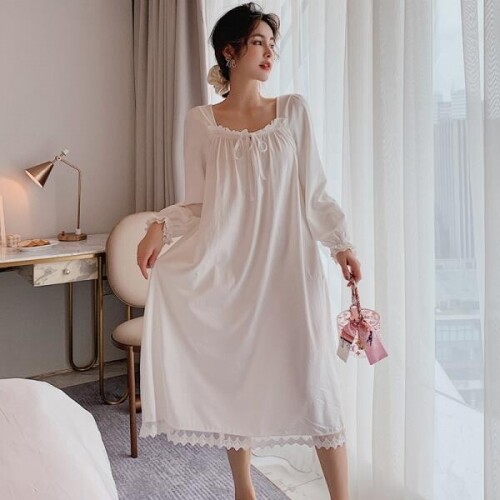 소소한 여성의 봄과 가을 달콤한 공주 스타일의 긴팔 레이스 홈 드레스