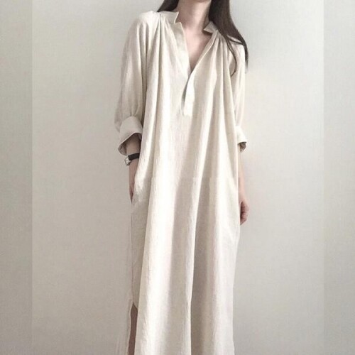 소소한 2022 새로운 여성 의류 개성 디자인 감각 린넨 롱 드레스
