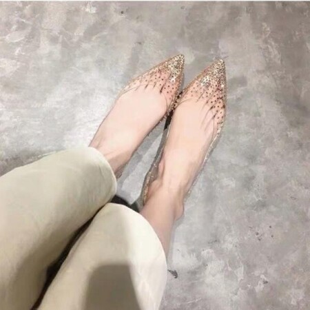 소소한 여름 새로운 투명 뾰족한 발가락 플랫 신발 여성용