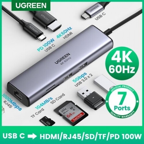 USB C 허브 4K 60Hz 유형 C HDMI 2.0 RJ45 USB 3.0 PD