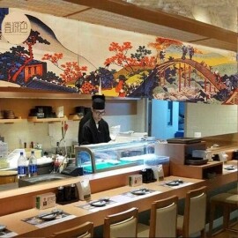 일본 식당 인테리어 가림막 천장 커튼 소품