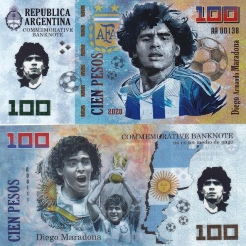 마라도나 기념 지폐 라틴 아메리카 100페소 기념지폐