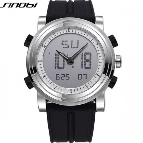 SINOBI-스포츠 크로노그래프 남성용 손목시계 디지털 쿼츠 더블무브먼트 방수 다이빙 밴드