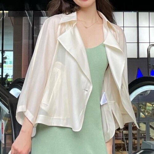 여름 프랑스 명품 자켓 셔츠 여성 여자 실크 얇은 가디건 선 스크린 자외선 차단 자켓 점퍼 재킷