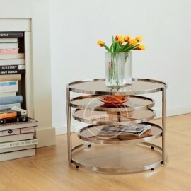 홈파티 스테인레스 유리 거실 원형 회전 디자인 테이블 가정용 투명 라운드 커피 티 테이블 사이드