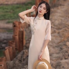 2022년 최신상 치파오 전통 의상 여름 촬영 소품 의상 베트남 아오자이 북고풍 원피스 드레스 파티의상