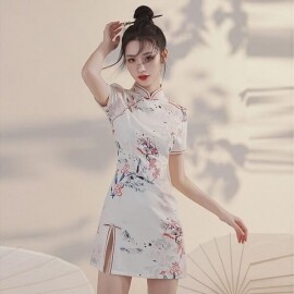 22년 최신 여성 여름 원피스 드레스 개선 치파오 트랜드 캐주얼 소녀 숙녀 베트남 아오자이 촬영용 드레스