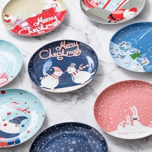 세라믹 크리스마스 접시 원형 접시 크리스마스 연말 홈파티 집들이 예쁜그릇 앞접시 식기 선물세트