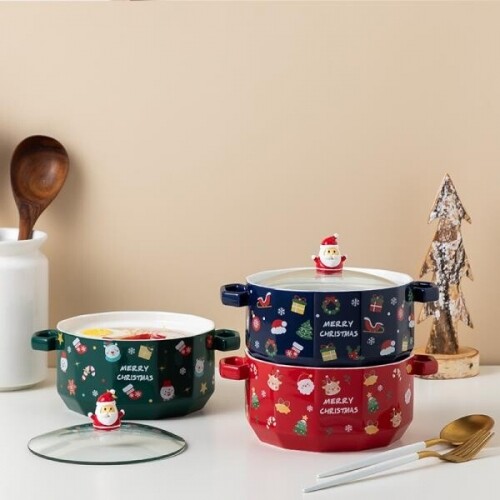뚜껑 있는 접시 냄비 국수 그릇 세라믹 원형 접시 크리스마스 연말 홈파티 집들이 예쁜그릇 앞접시