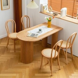 일본식 오크 우드 디자이너 명품 타원형 라운드 카페 식탁 테이블 4인 6인 8인 북유럽풍 공간절약 식탁