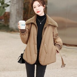 카라 허리끈 롱패딩 가을 겨울 따뜻한 재킷 여성 북고풍 오리 다운 재킷 점퍼 숏패딩 명품 디자이너