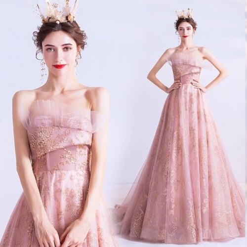 웨딩 드레스 핑크 오픈숄더 셀프 촬영 스튜디오 공연 의상