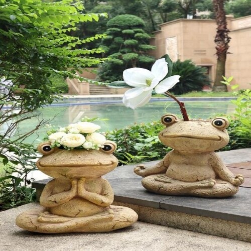 북유럽 귀여운 개구리 정원 장식 동물 화분 조각상 조경 소품