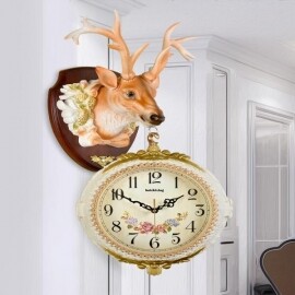 북유럽 앤틱 사슴머리 인테리어 장식 양면 벽걸이 시계