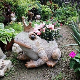 유럽 레트로 개구리 왕자 원예 정원 동물 조각상 화분