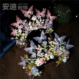 유럽 나비 꽃 플라워 화환 결혼 웨딩 신부 머리 장식 귀걸이 세트