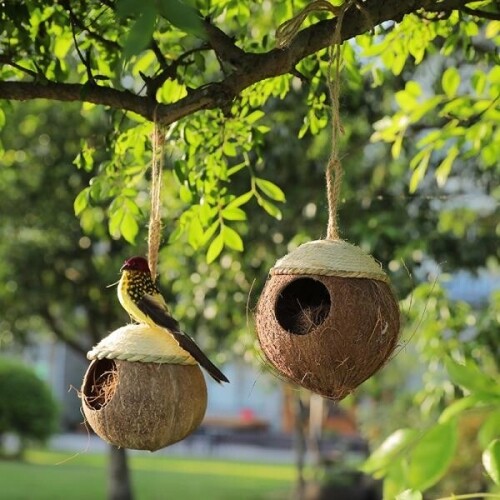 북유럽 코코넛 껍질 방수 정원 새둥지 새집 나무 장식 조경 소품