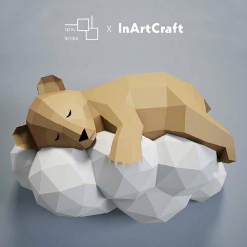 3D 동물 잠자는 곰돌이 종이 DIY 인테리어 장식 소품