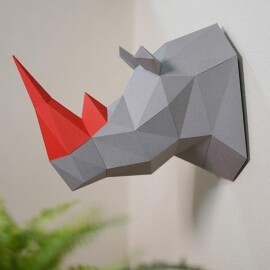 북유럽 3D 종이 입체 벽장식 코뿔소 인테리어 벽장식 소품