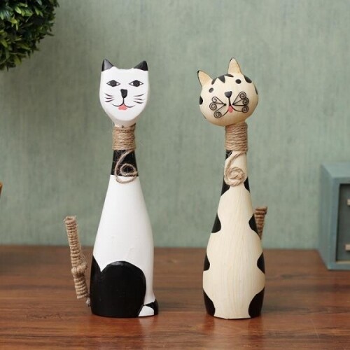 북유럽 고양이 커플 인테리어 장식 공예 조각상 소품