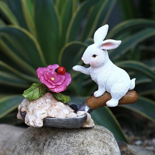 귀여운 토끼 동물 조각상 태양광 정원 조명 무드등 장식