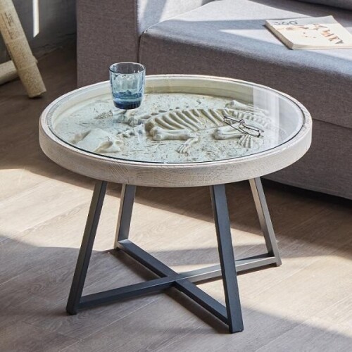 북유럽 레트로 라운드 테이블 커피 공룡 화석 탁자