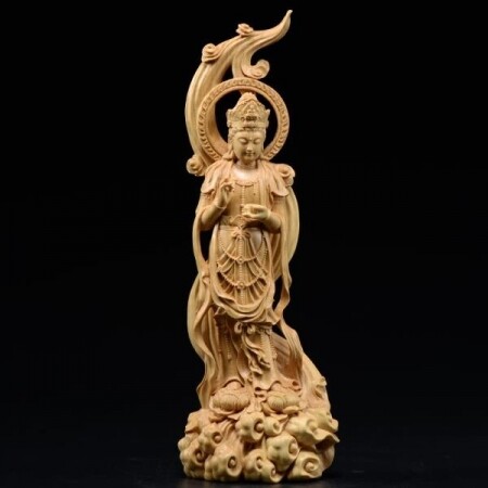 회양목 관음 보살 나무 조각상 불교 법당 인테리어 장식품