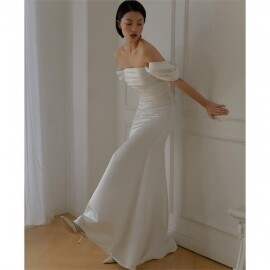 럭셔리 오픈숄더 무대의상 셀프 스몰 웨딩 드레스 원피스