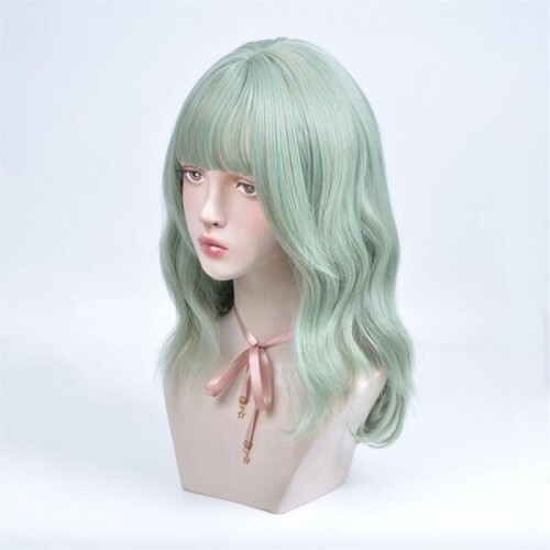 녹색 염색 웨이브 여자 긴머리 가발 코스프레 행사