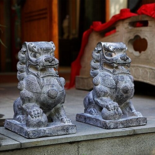 중국식 고대 사자 앤틱 정원 동물 조각상 장식품 조경 소품