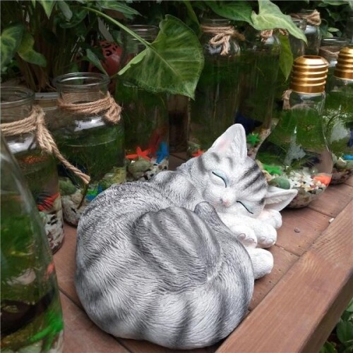유럽 레트로 잠자는 고양이 정원 장식 조각상 원예 화분 장식품