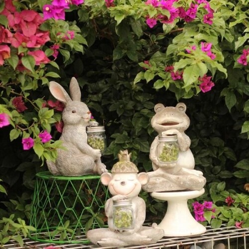 북유럽 레트로 동물 정원 태양광 조명 장식 개구리 토끼 조각상