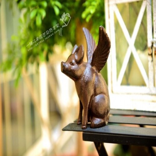 정원 북유럽 주철 금속 공예 천사 돼지 동물 장식 조각상