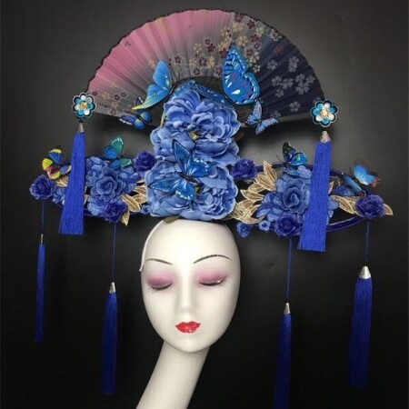 할로윈 중국 전통 파티 부채 무대의상 모자 머리 장식