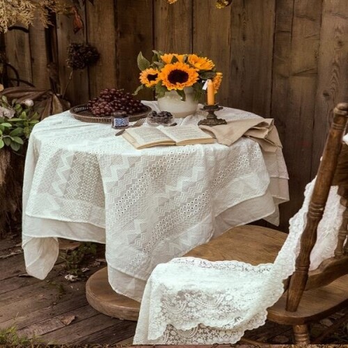 럭셔리 화이트 레이스 원형 식탁보 덮개 테이블 커버