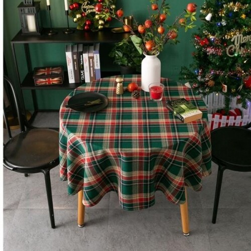 레트로 크리스마스 원형 라운드 식탁보 테이블 보 커버
