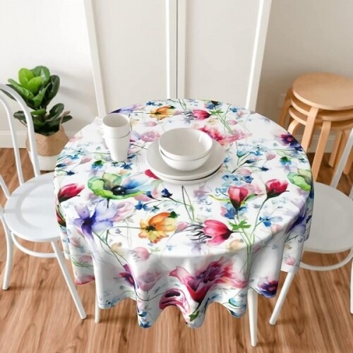 플라워 꽃 원형 식탁 테이블 보 덮개 탁자 커버 인테리어