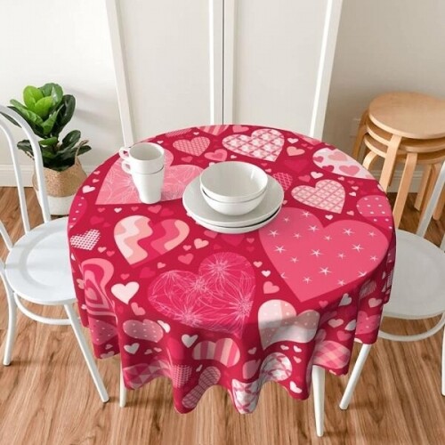 발렌타인 하트 원형 식탁보 라운드 테이블 커버 덮개