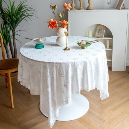 코튼 화이트 웨딩 식탁 탁자 원형 테이블 보 덮개 커버