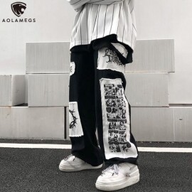 남성 히합 일본 스트릿 팬츠 스웨트 블랙 통바지 E형