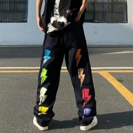 남성 일본 스트릿 힙합 팬츠 Y2K 특별한 청바지 통 바지