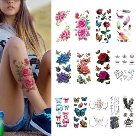 방수 장미꽃 디자인 패턴 문신 스티커
